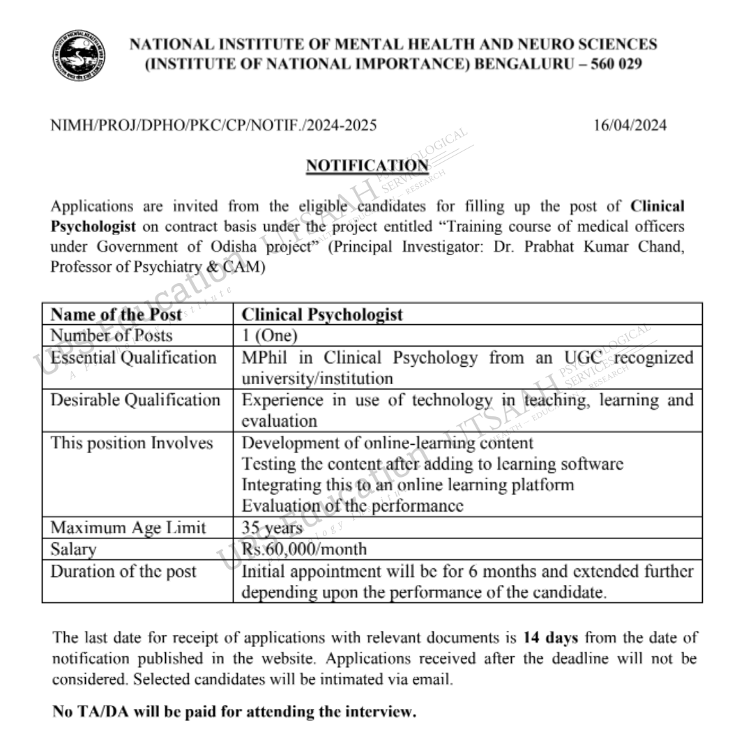 upseducation's tweet photo. Vacancies are available at NIMHANS for SRF and Clinical Psychologists.
More details are available on our website. You can check by visit our story.

Follow for more.

#nimhans #psychologyjob #clinicalpsychology #mphil #mpsy #psychologycollege #upseducation #psychologypost https://t.co/aiHoq50DZ6