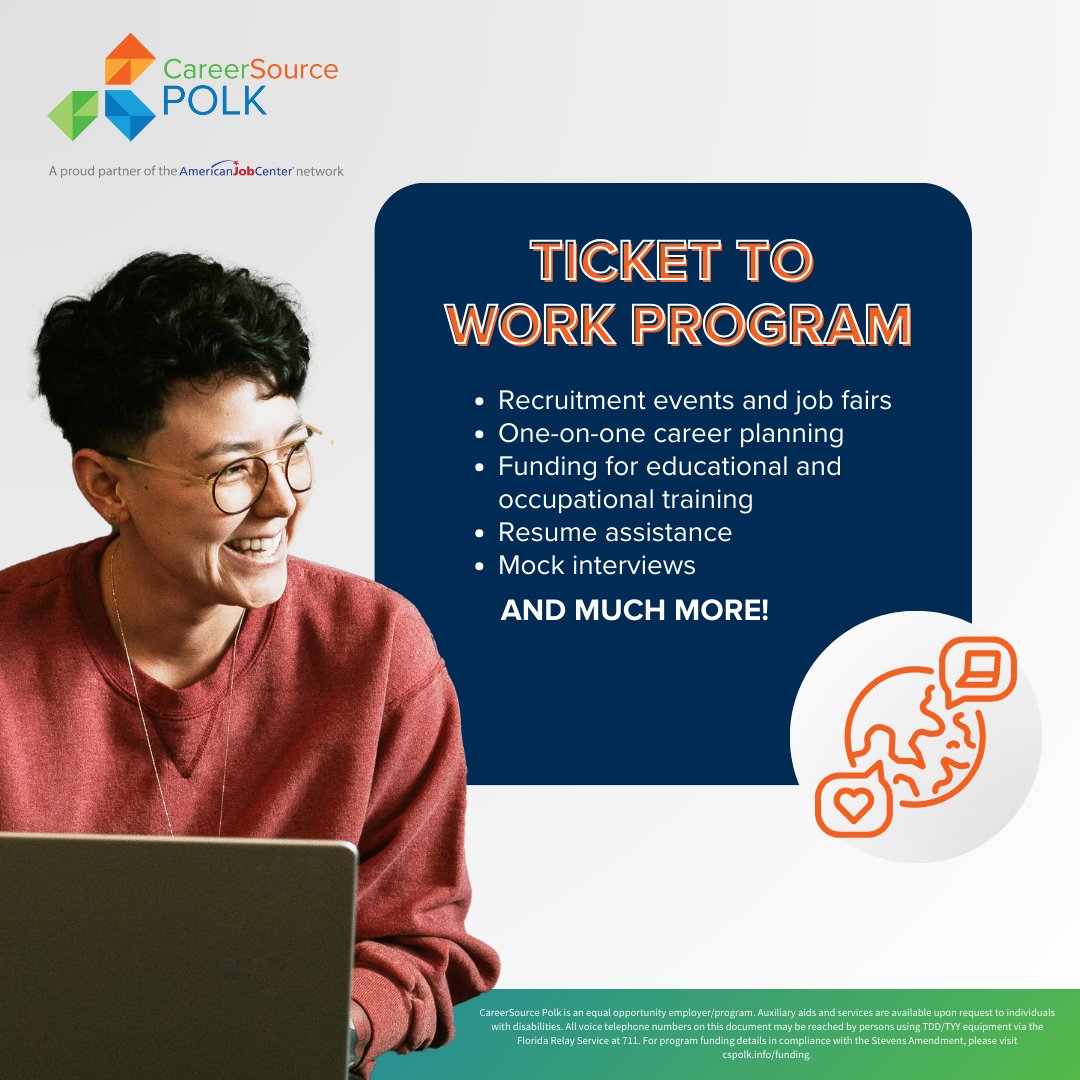 Did you know? This program offers a variety of services to help you get a job, specifically if you're on social security. Want to learn more? visit cspolk.info/tickettowork for more information on how we can help you spring into your next career. #jobassistance #jobhunt