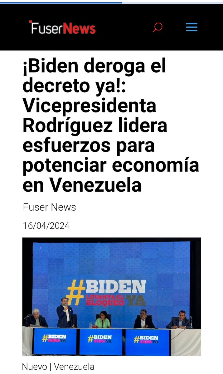 ¡Biden deroga el decreto ya! Vicepresidenta Delcy Rodríguez lidera esfuerzos para potenciar economía en Venezuela La vicepresidenta Ejecutiva de la República Bolivariana de Venezuela, @delcyrodriguezv, encabezó este martes #16Abr el Consejo Nacional de Economía Productiva,…