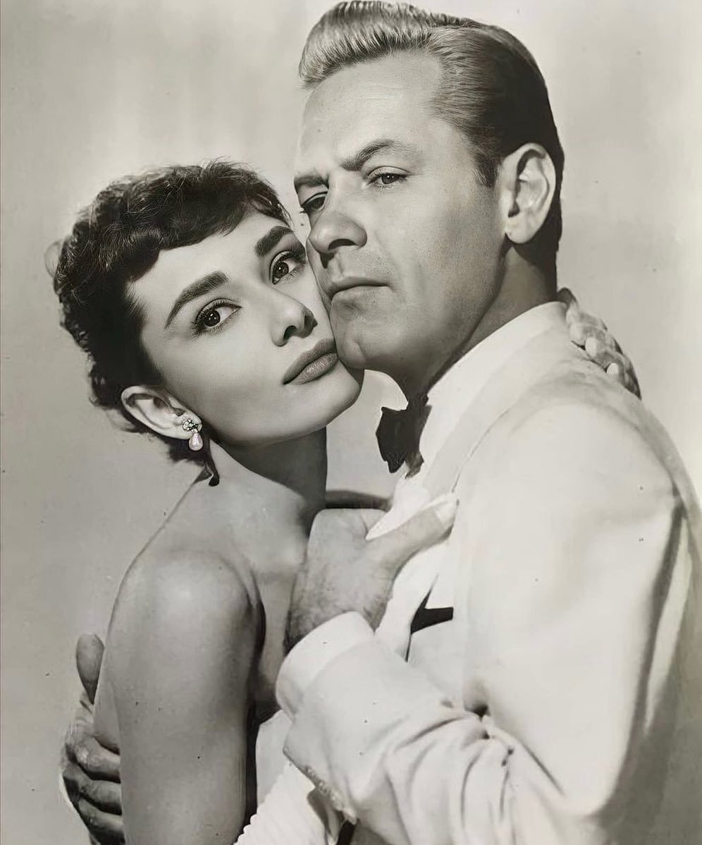 Remembering William Holden on his birthday Audrey Hepburn and William Holden photographed in a promotional for Sabrina, 1954