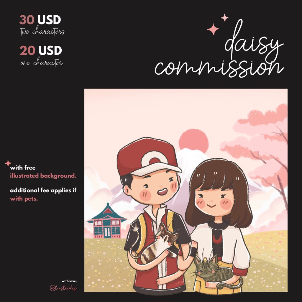 hushtulip's tweet photo. 🌷  COMMISSION RATES 💗
  
hi! i’m now accepting comms for the month of april and may so here are my updated rates! see terms of service below ♡
 
rts are very much appreciated! help ya girl pay her bills 🥹

#commissionsopen #artistontwitter #artcommissions https://t.co/NaHM09KySI
