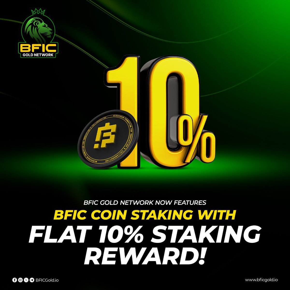 Crypto_team90's tweet photo. stake your BFIC Coins to earn an impressive 10% staking reward.
90% of the rewards will be distributed in withdrawable BFIC coins and 10% of the rewards will be distributed in form of vouchers that can be redeemed on BFIC usability platforms.
#BFICGold #BFIC #BFICECOSYSTEM https://t.co/AX3cfcz2Wu