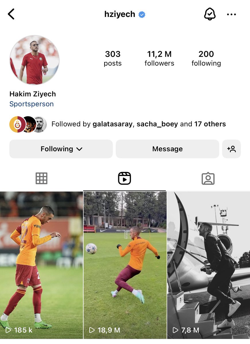 Ziyech’in profilinde üç tane video var ve üçü de Galatasaray’la alakalı. Aynen burayı hiç sevmiyor