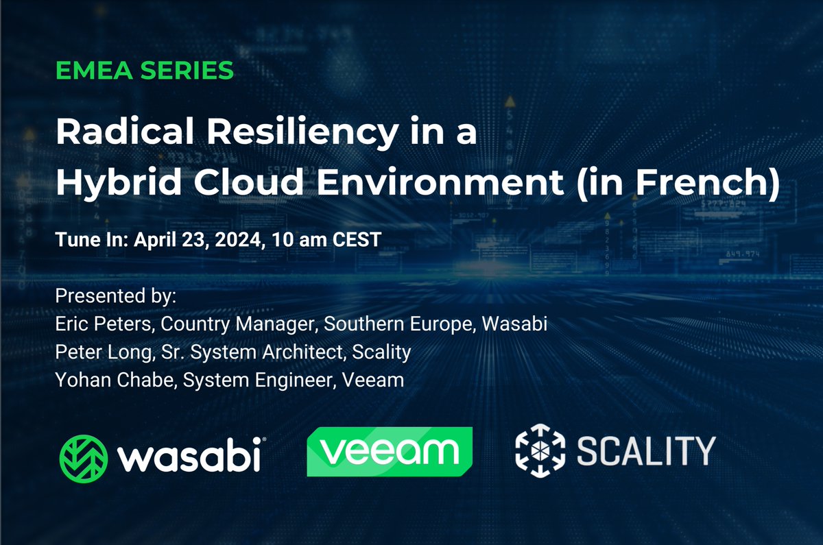 Get ready to tune in, French data pros! 🇫🇷 We're joining @wasabi_cloud and @Veeam for a new webinar on April 23 at 10 AM CEST. Sign up today!  bit.ly/43TCme9

#ImmutableStorage #Cybersecurity #Ransomware