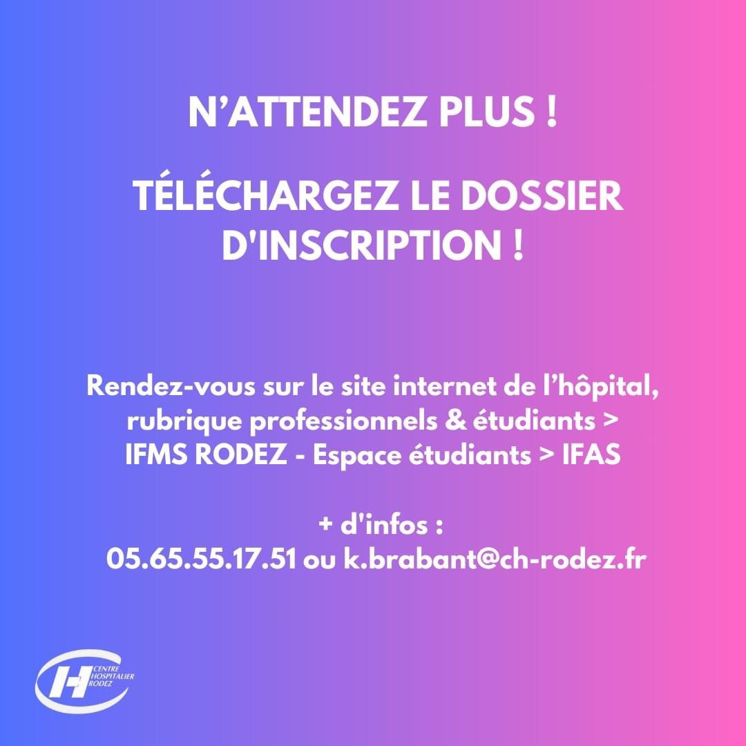 | Formation AS : Les inscriptions sont ouvertes jusqu’au 7 juin ! | Trois options s'offrent à l'IFAS du Centre Hospitalier de RODEZ : Par l'apprentissage, une nouveauté en 2024 - En parcours complet - Après un Bac pro ASSP Accédez au dossier d'inscription ch-rodez.fr/wp-content/upl…