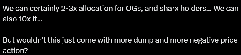 Here's the issue...the 'dumping' in the current model is Seed and private round holders...sure giving OGs more WILL result in more dumping but only to make it more equitable between retail users and institutional