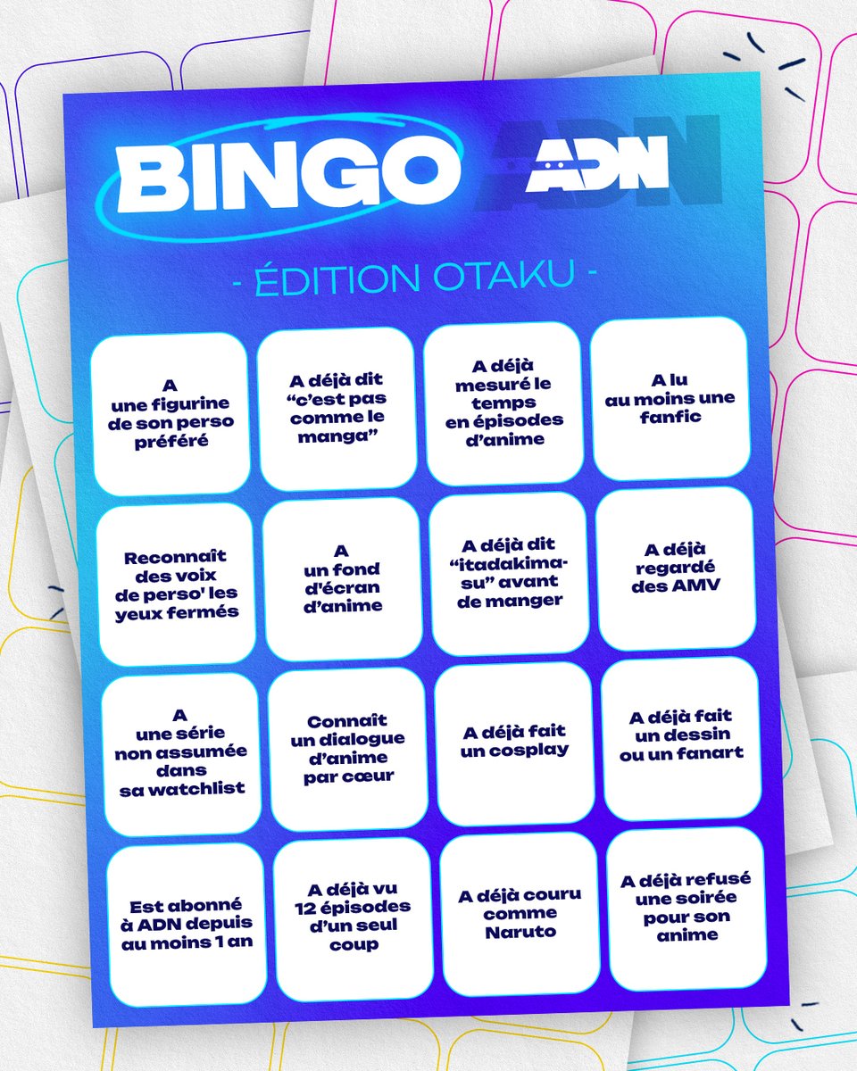 C'est l'heure de jouer ! Nouveau bingo, cette fois-ci en version otaku... dis-nous combien de cases tu coches ! ✅