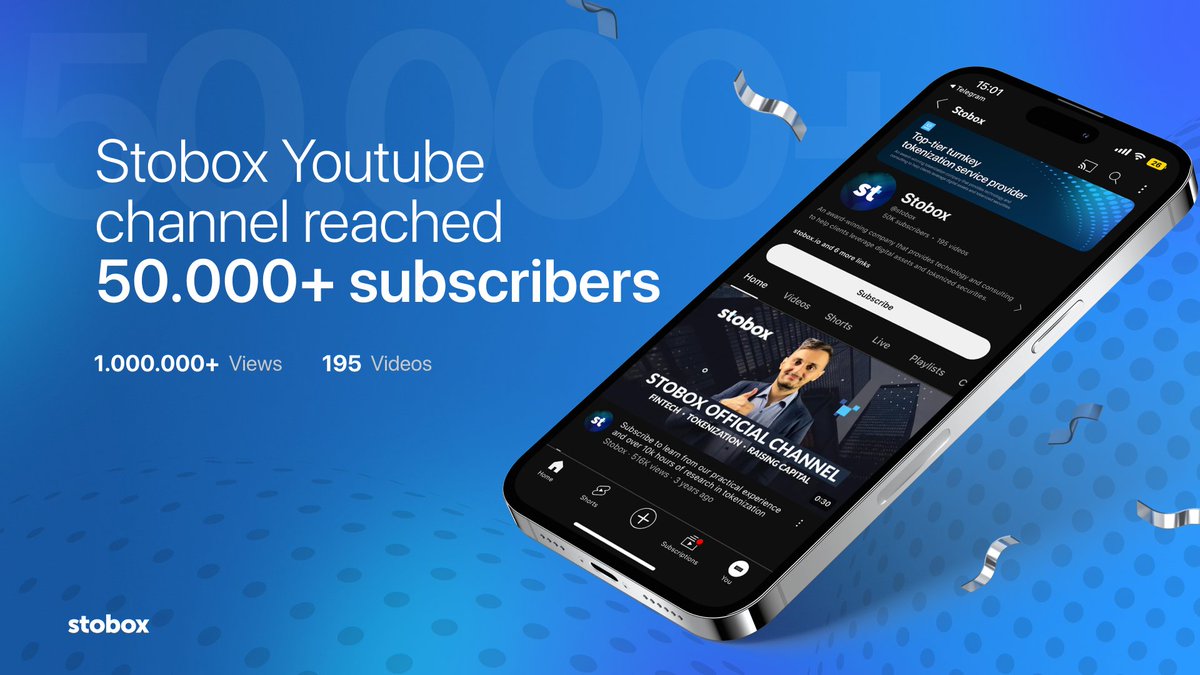 👉 Stobox reached 50.000 subscribers on @YouTube!

We are happy to announce that the #Stobox educational channel on #RWA and #tokenization has reached over 50k followers on #YouTube. This is a new and important milestone for the Stobox company on its road to global education for…