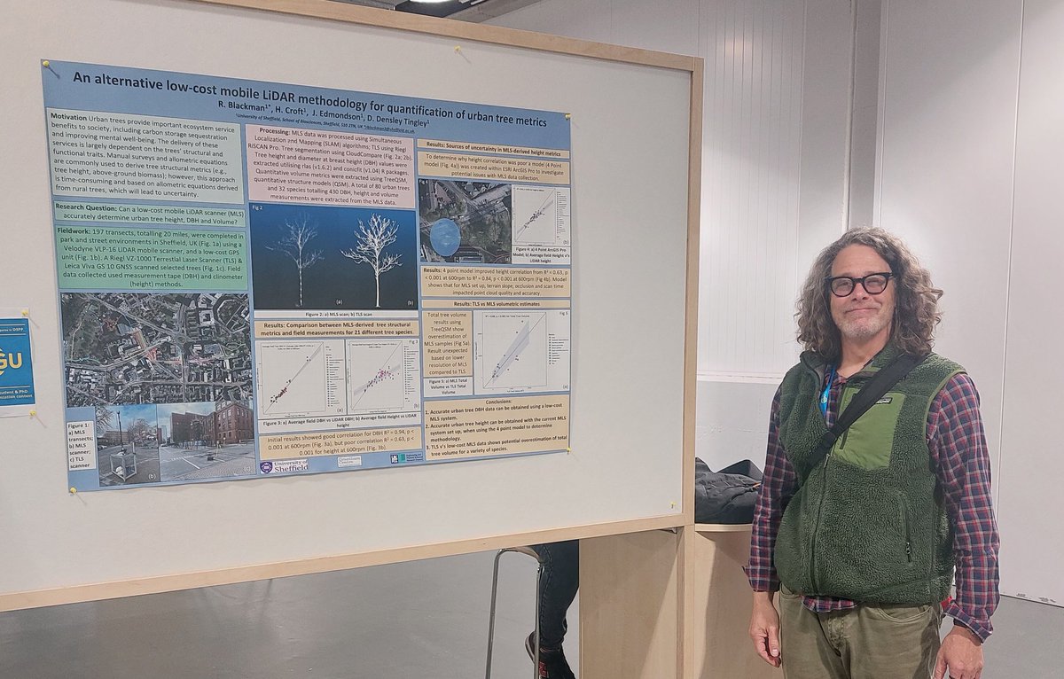 RobertCaine21's tweet image. Great work @RaoulBlackman! Really nice poster on using #LIDAR  to estimate urban tree biometrics. Raoul will be at X1.79 from 4pm (and maybe before) to answer questions. @DrHollyCroft @jilledmondson25 @PPS_UoS #EGU24