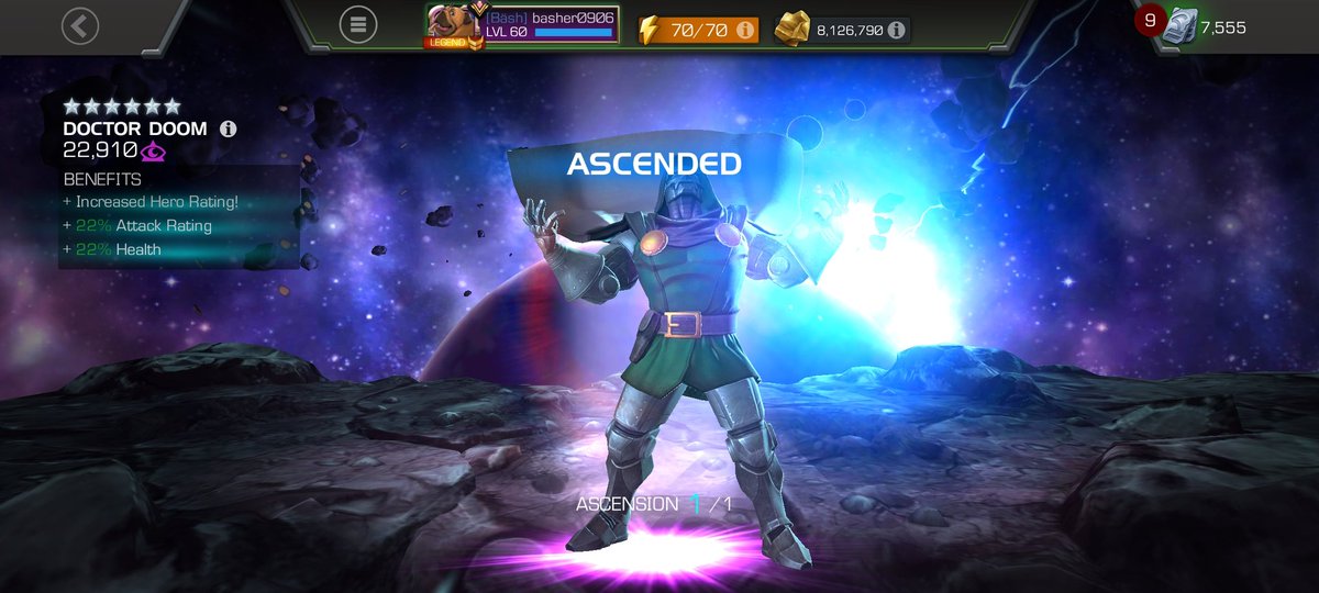 I finally gave in and ascended my Doom! Can't wait to fight glykhan with him later! <a href="/MarvelChampions/">Marvel Contest of Champions</a>