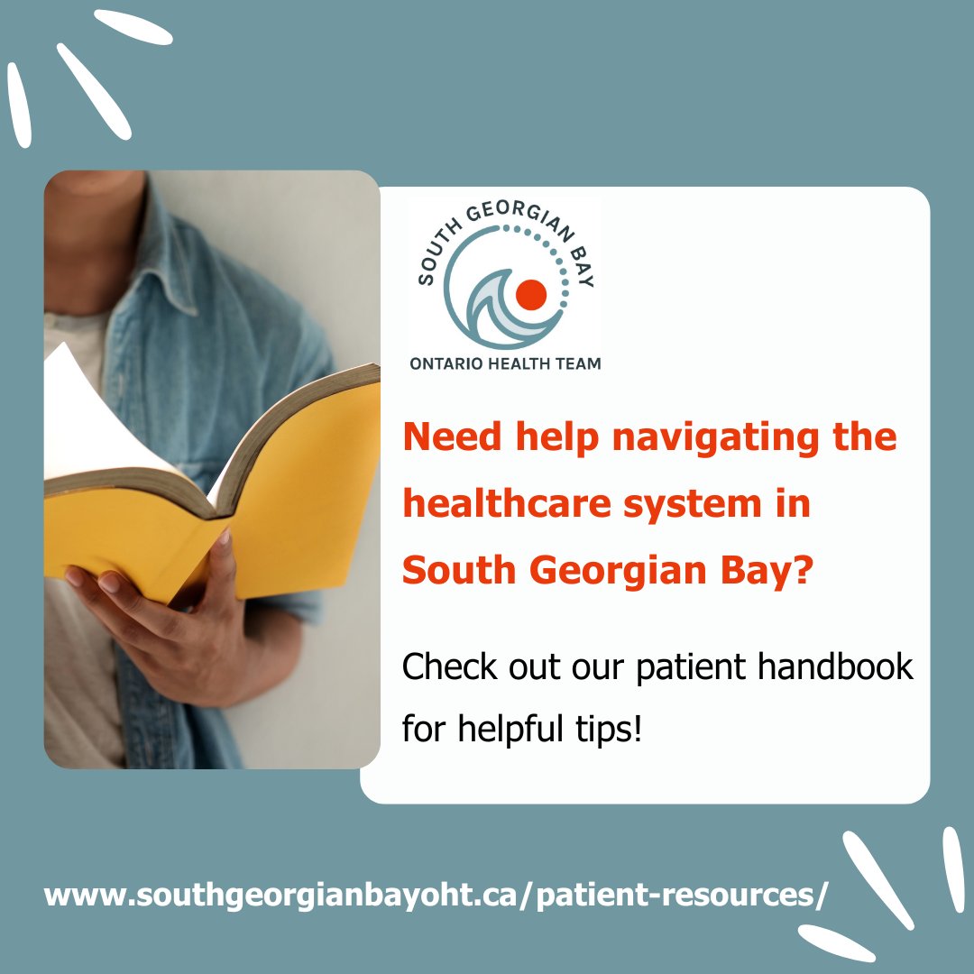 Check out our patient handbook! Inside you will find tips for... - Booking, preparing for and attending healthcare appointments - Preparing for procedures, testing, new medication and hospital stay EN and FR versions available at southgeorgianbayoht.ca/patient-resour… #OHTs