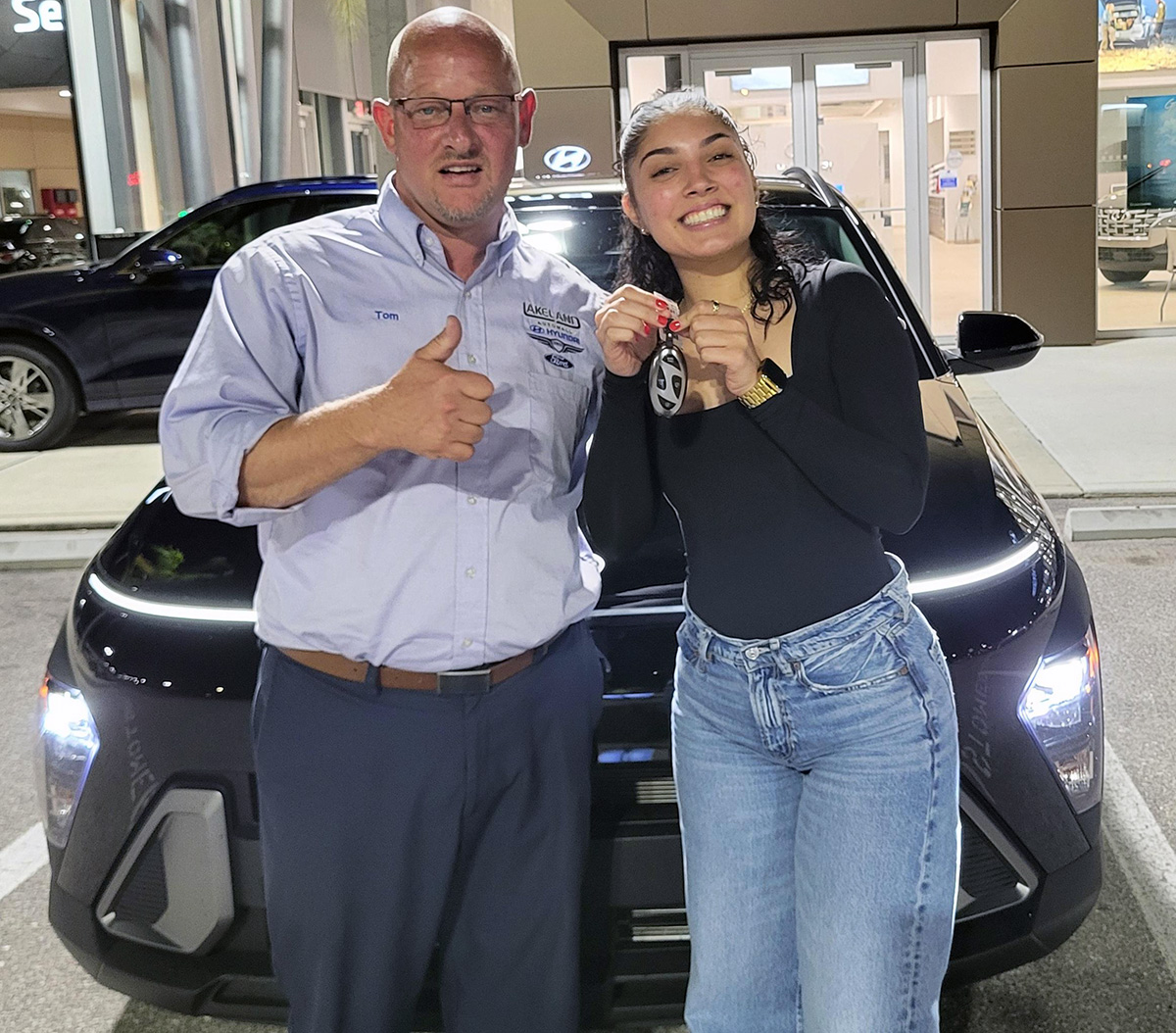 What makes you #Happy? Getting a #NewSUV might be just the thing like it was for Carmen Vazquez when salesperson #TomWolf made buying her #2024Kona #Fast, #Fun & #Easy with #GreatService & a #GreatDeal. #Congratulations Carmen & #ThankYou for choosing us, we're here for you!