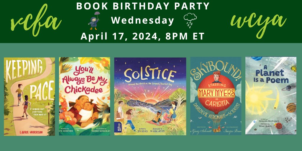 I’m excited to read from one of my favorite running-and-banter-filled scenes in #KeepingPace and hear all about these other new titles at tonight’s @VCFAWCYA book birthday party, which is open to the public! Register here! vcfa.edu/event/wcya-boo…