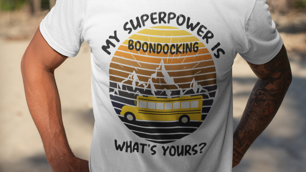 My Superpower Is Boondocking. What's Yours? - Check out this and other skoolie designs at The Wild Skoolie here. wildsk.com/zqs82 #skoolie #buslife #schoolbus #skoolielife #skoolieconversion