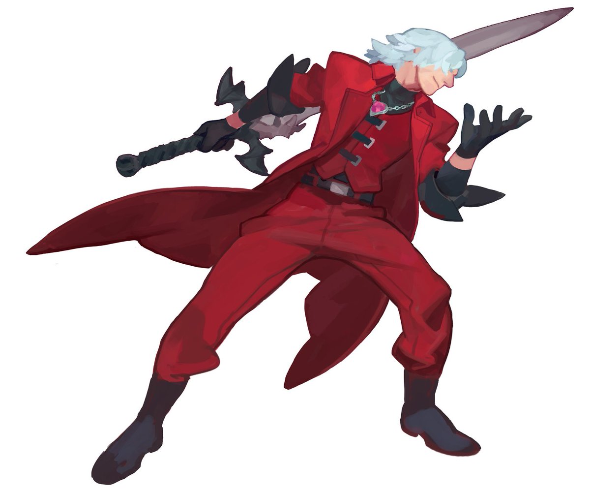 dante (devil may cry) solo smile simple background white background 1boy gloves holding  illustration images