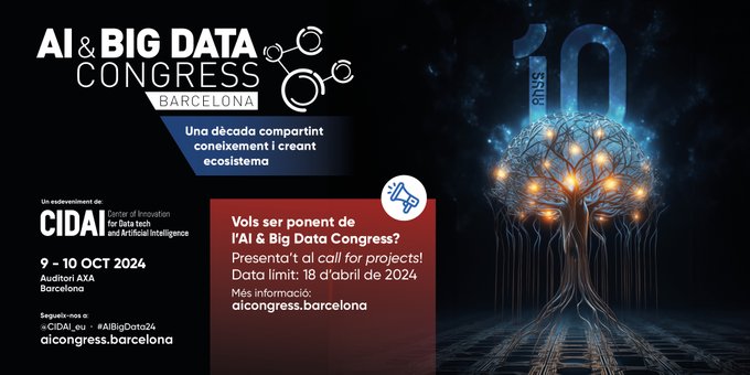 📣 Recorda que encara ets a temps de presentar el teu projecte d'#IA o #BigData a l'#AIBigData24! 🖱️Més info: go.i2cat.net/xUq3zw 🗓️ Fins al 18/04