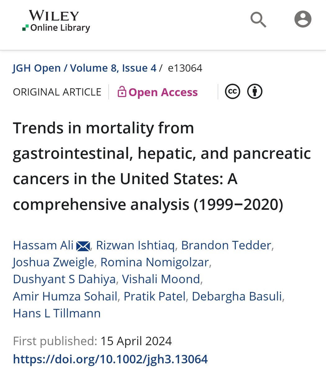 🌟New Pub🌟 Trends in Mortality from GI, Hepatic & Pancreatic Cancers📊 onlinelibrary.wiley.com/doi/10.1002/jg… @hassamalii @vishali_moond @Amirhsohail @pratikp419 @ASGEendoscopy @AmCollegeGastro @AmerGastroAssn @AASLDtweets @AASLDFoundation #GITwitter #LiverTwitter #MedTwitter #MedEd #Cancer