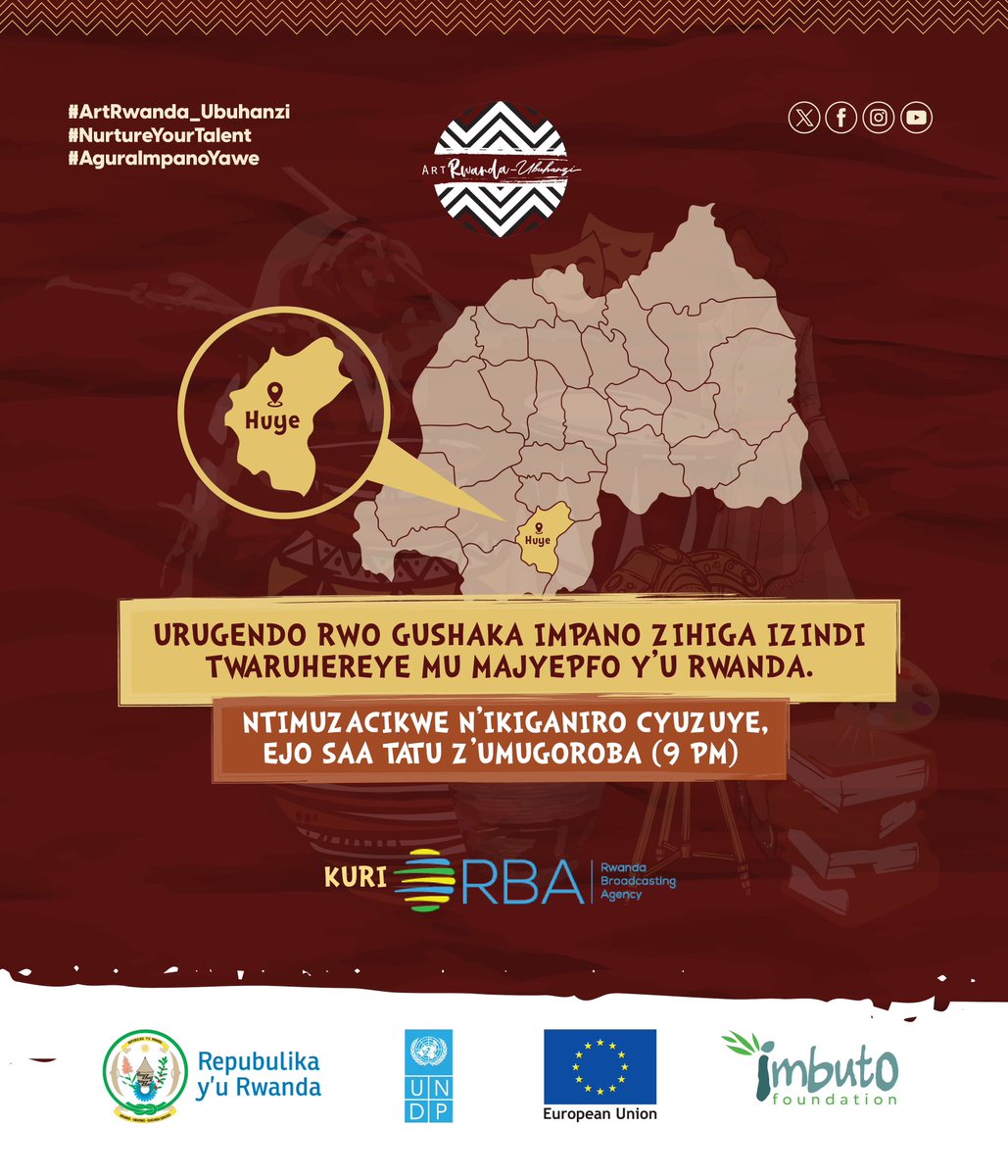 Rubyiruko, tubazaniye inkuru nziza! Buri wa Kane kuri @rbarwanda, saa tatu z'umugoroba (9 pm) muzajya mukurikira uko amarushanwa ya #ArtRwanda_Ubuhanzi yagenze. Tubararikiye gukurikira uko abanyempano bitwaye mu @RwandaSouth  Ntimuzacikwe!