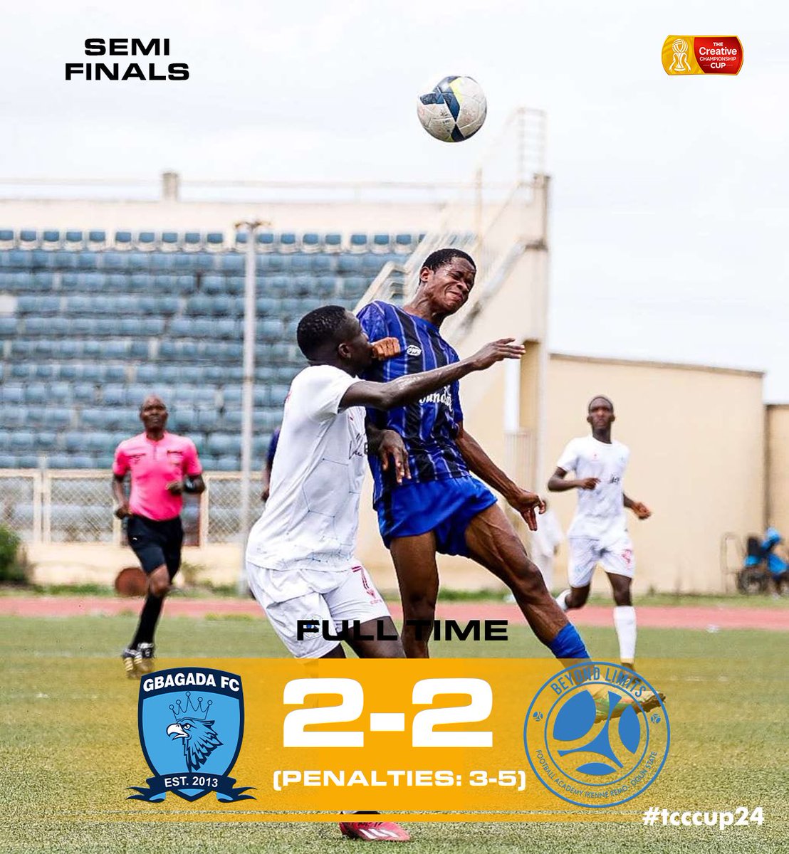 Beyond Limits advance into the TCC Cup final, defeating Gbagada via penalties. This is their third final in the competition as they look to win it for the first time. #GBABYL #TCCCup24