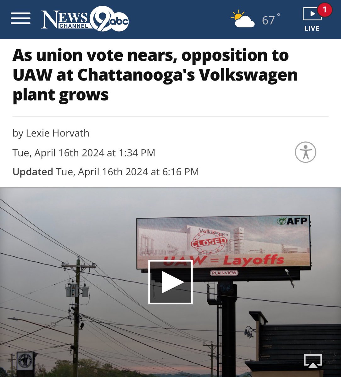 UNION STRONG: “Thousands of Chattanooga Volkswagen workers will vote whether to join the UAW on Wednesday, Thursday and Friday of this week…” 

As Republican supermajority leadership tries to stop them. 
newschannel9.com/news/local/as-…