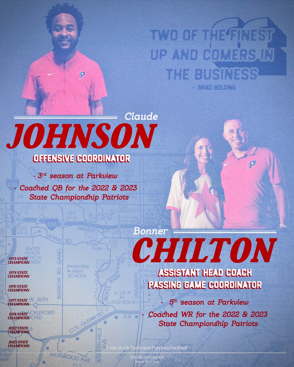 Little Rock Parkview Football (@parkviewlr) on Twitter photo When you go 14-0 and win back to back Championships you keep it in house! Congratulations <a href="/CoachCLJohnson/">Claude Johnson</a> and <a href="/CoachBChilton/">Bonner Chilton</a> When you go 14-0 and win back to back Championships you keep it in house! Congratulations <a href="/CoachCLJohnson/">Claude Johnson</a> and <a href="/CoachBChilton/">Bonner Chilton</a>