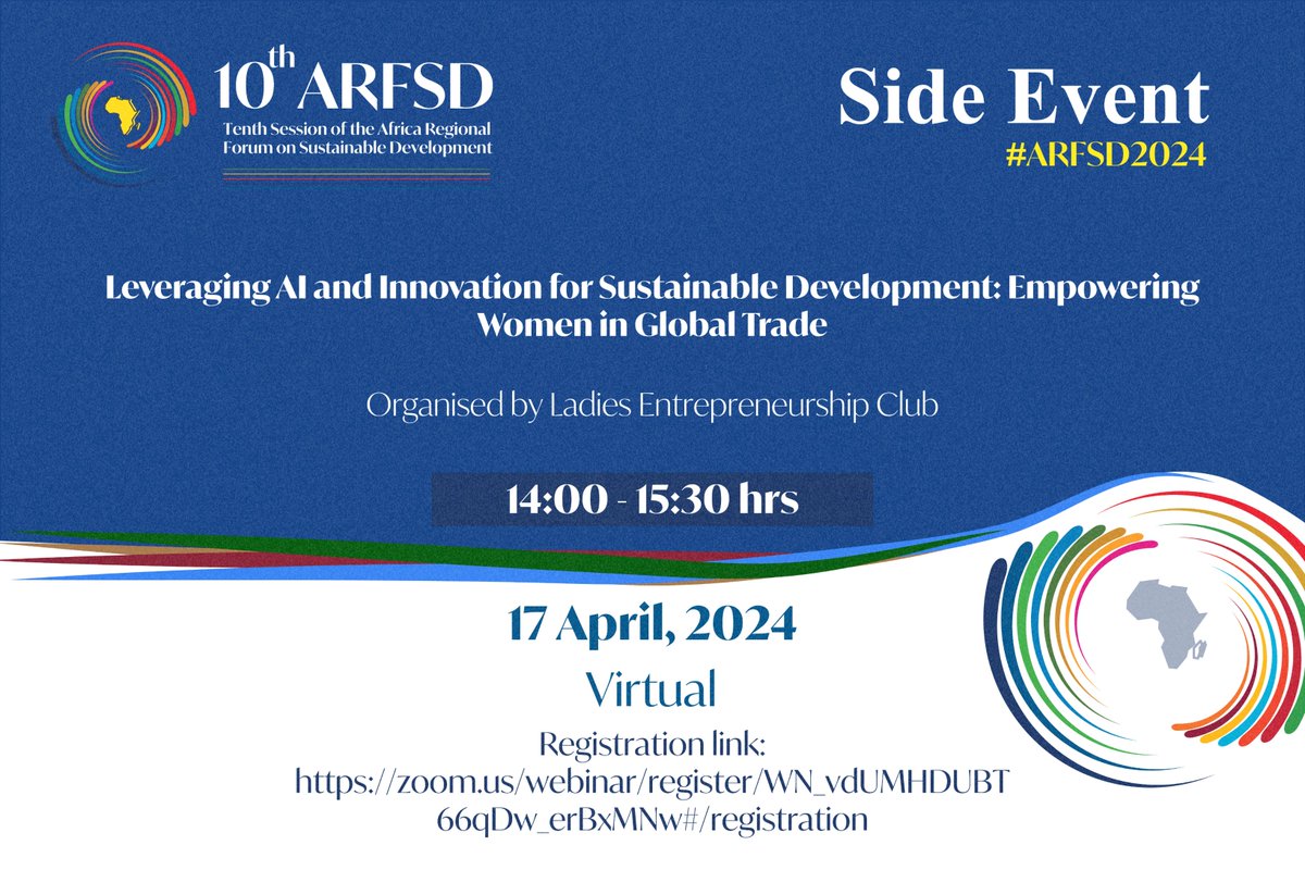 #ARFSD2024 Side Event Leveraging AI and Innovation for Sustainable Development: Empowering Women in Global Trade Register Here zoom.us/webinar/regist…