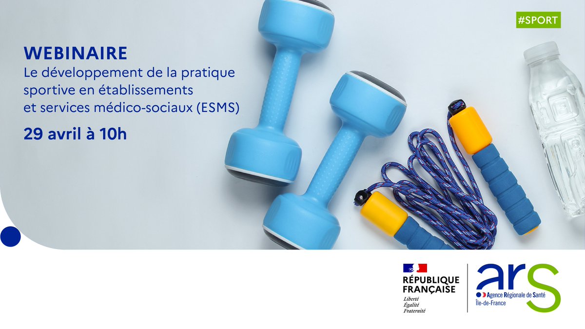 #Webinaire | La direction de l’Autonomie de l’ARS IDF et ses partenaires organisent un webinaire sur le développement de la pratique sportive en établissements et services médico-sociaux (ESMS) 💻 RDV le 29 avril de 10h à 12h 📅 Pour s’y inscrire ➡️ vu.fr/JPFfF