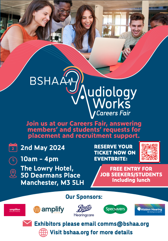 LOOKING FOR A CAREER IN AUDIOLOGY OR WANT TO KNOW MORE? Don't miss this amazing opportunity to meet face-to-face with employers in audiology. Discover and explore the exciting opportunities available. To book, scan the QR Code below ⬇️ #BSHAA #AudiologyWorks #CareersFair