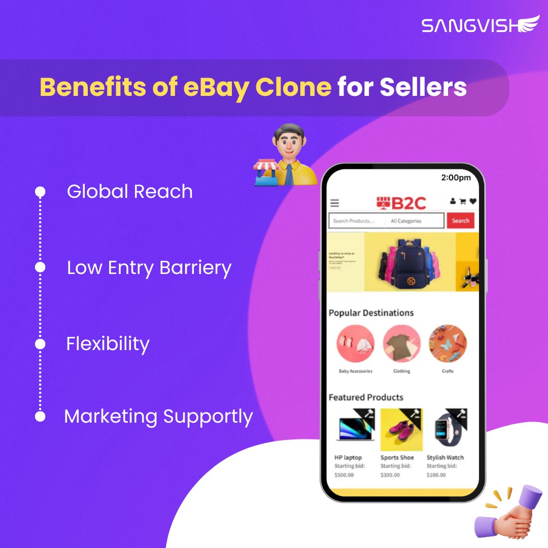 SangVishTech's tweet image. Unlock the power of #Online #marketplaces with our #eBayCloneScript! 🚀 Dive into seamless transactions, robust features, and a user-friendly experience. Boost your #business and reach new heights effortlessly. 
Explore more on our website: sangvish.com/ebay-clone/