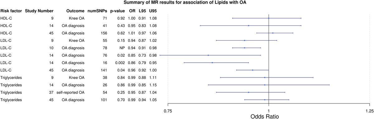 Rheum Research in Brief Causal Factors for Osteoarthritis: A Scoping Review of Mendelian Randomization Studies In AC&R loom.ly/5eikMsE Images: Summary of MR studies assessing associations of adiposity/lipids with OA