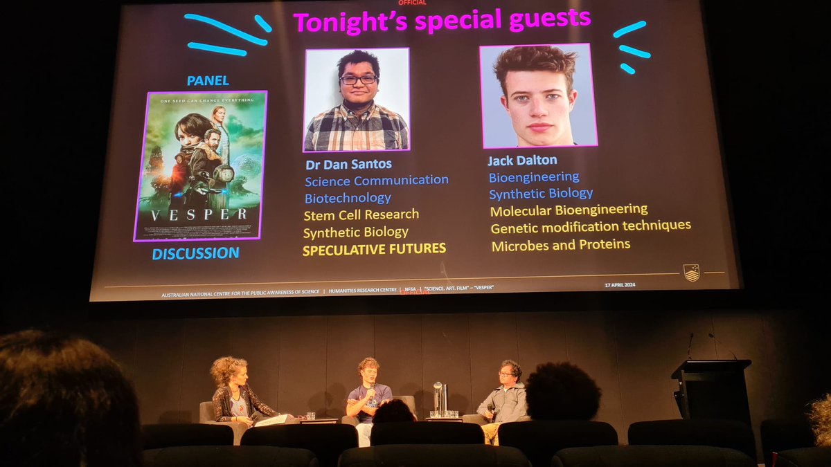 How do we imagine our #biotechnological #future? What #ethical questions are raised by #synbio films like #VESPER? We had a most inspiring film night & discussion at the Arc Cinema of the @NFSAonline thanks to our wonderful speakers + brilliant questions from the audience! 🤩🤓😎