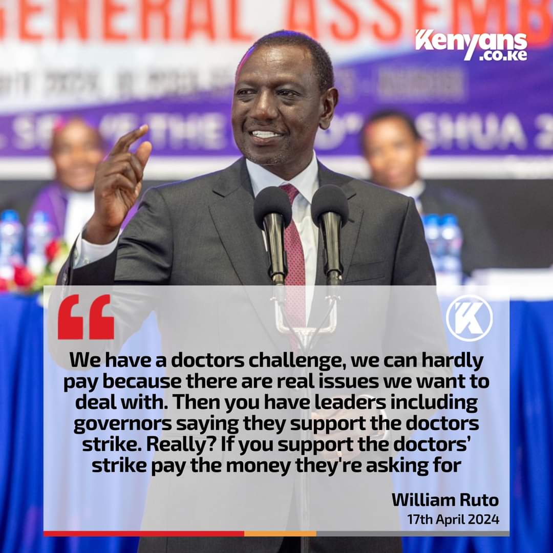 Ruto has never been a pro-people person. He is a megalomaniac, a narcissist, and a dictator. My central kenya people mlitukosea sana...The strike goes on. 

#DoctorsStrikeKE