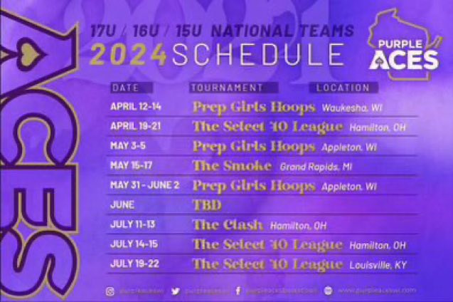 AAU Schedule for the season!!💜♠️