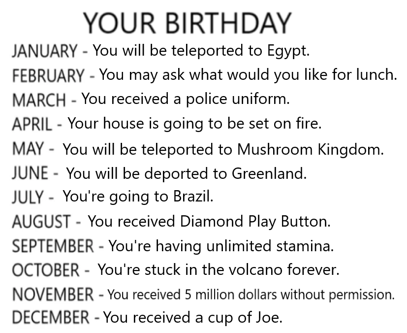 Your birthday list Part 12. Reply for the comment.