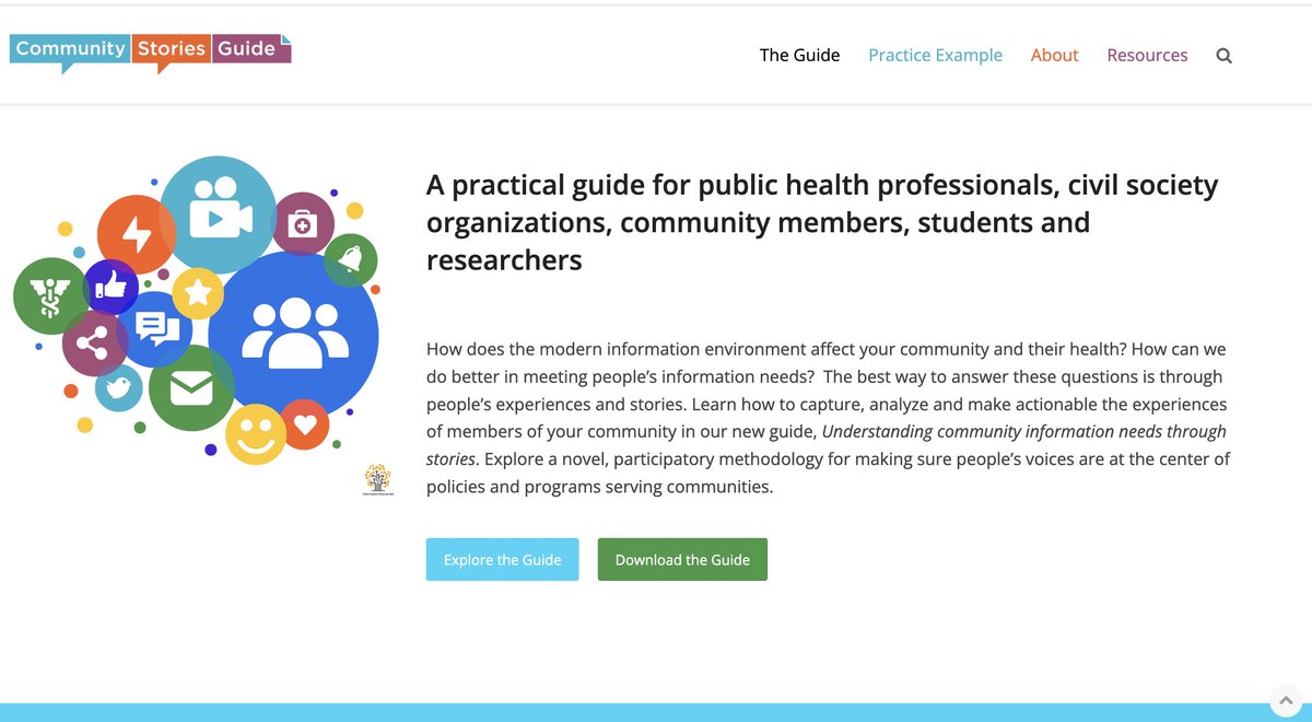 So pleased that @ewilhelm, '23 #IFLfellow, launched her Community Stories Guide—a practical tool for health professionals, organizers, students and researchers to understand community info needs through stories. Watch her webinar, too! communitystoriesguide.org