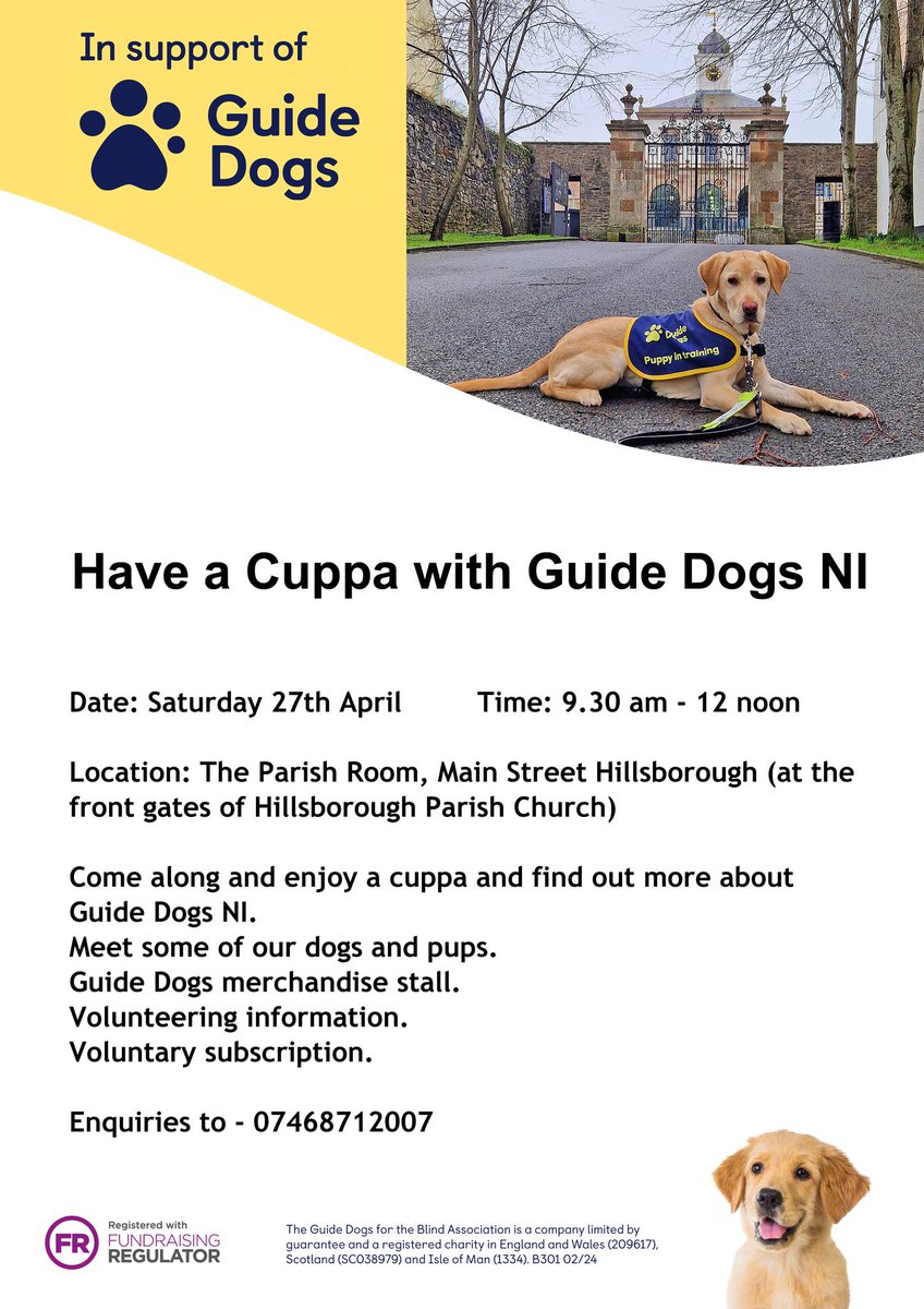 Find out more about <a href="/guidedogsni/">Guide Dogs NI</a> in #RoyalHillsborough on Saturday 27th April - the model in the poster will also be there!

<a href="/RobbieButlerMLA/">Robbie Butler MLA</a> <a href="/paulgivan/">Paul Givan</a> <a href="/little_pengelly/">Emma Little-Pengelly BL</a> <a href="/gowan_andrew/">Cllr. Andrew Gowan</a>