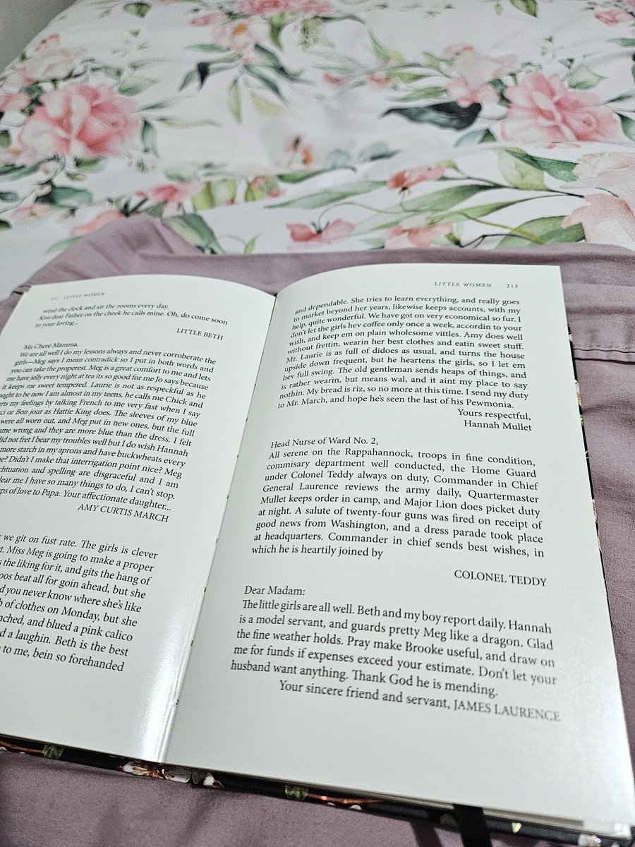 Reading before I sleep tonight on #Day16 of our #BookOfTheMonth. I have a super early morning and I am not looking forward to it.  Can it be the weekend already?! 💜🌞

#BTSBookClub #BTSBC_BOTM #April #LittleWomen #LouisaMayAlcott