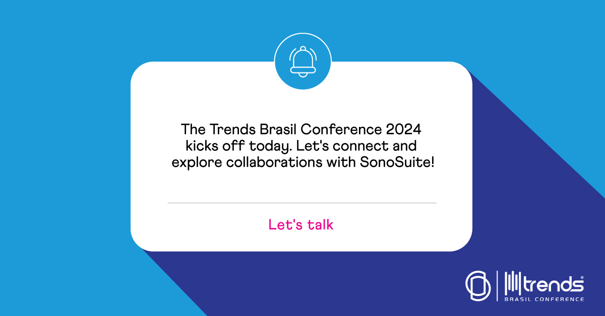 The <a href="/trendsbrasilcon/">Trends Brasil Conference</a>  starts today! 🎶

Stay tuned for updates as we share our experience at this popular Brazilian event. Join our CEO for insights from panels covering music licensing, distribution, and AI-driven creation.

Ready to collaborate with #SonoSuite? Let's chat! 📧