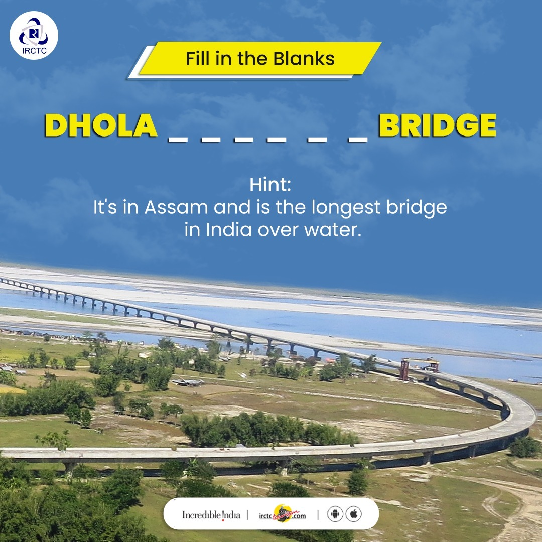 Can you #guess the name of this bridge on lohit river in #Assam ? 

Tell us in the comments. 

To book #assam #packages, visit irctctourism.com

#DekhoApnaDesh #Travel #Booking #TravelTrivia