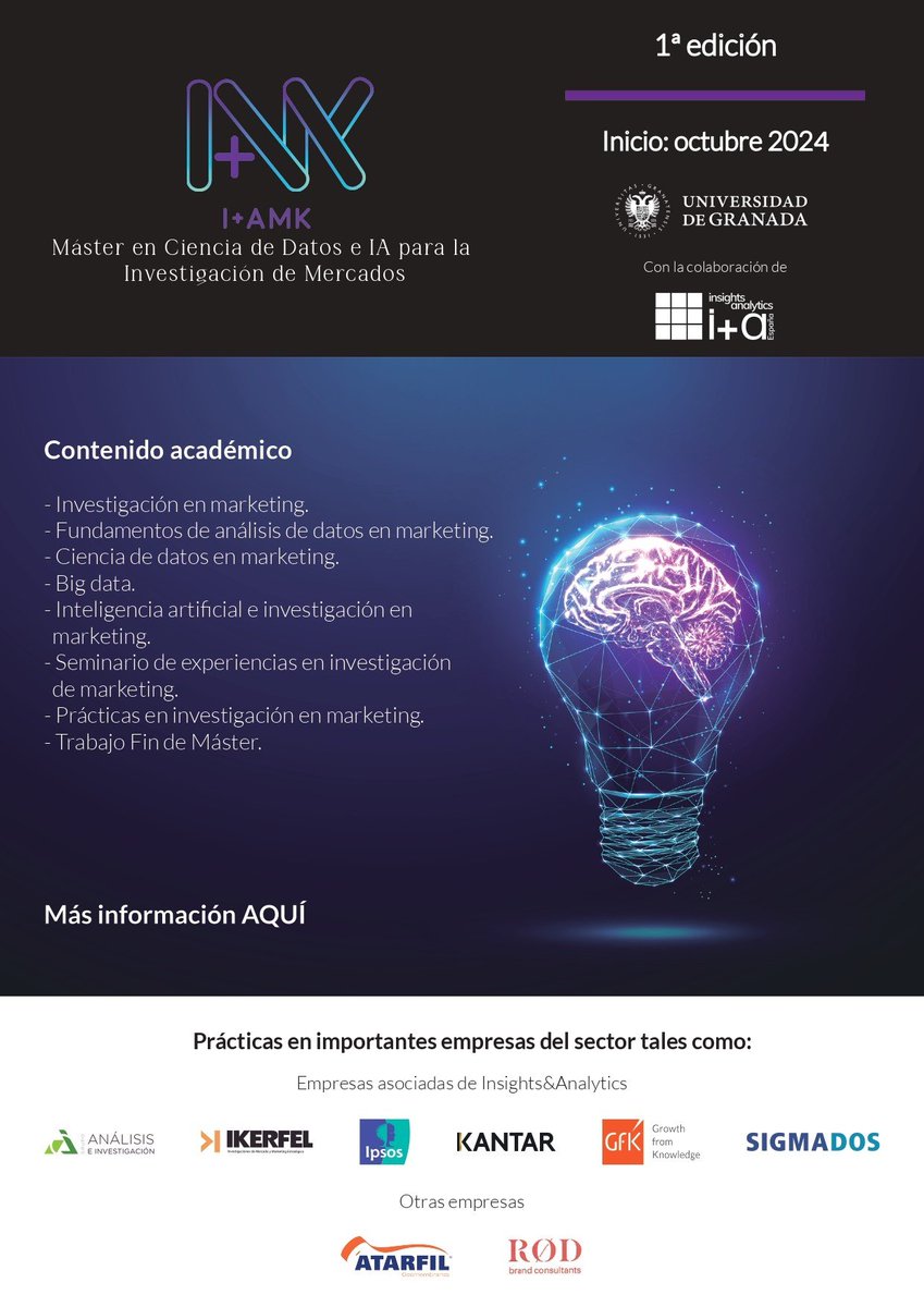 Si estás interesado en especializarte en investigación de mercados y de marketing conectada con ciencia de datos, big data e I+A, considera esto👇titulospropios.ugr.es/estudiantes/of…