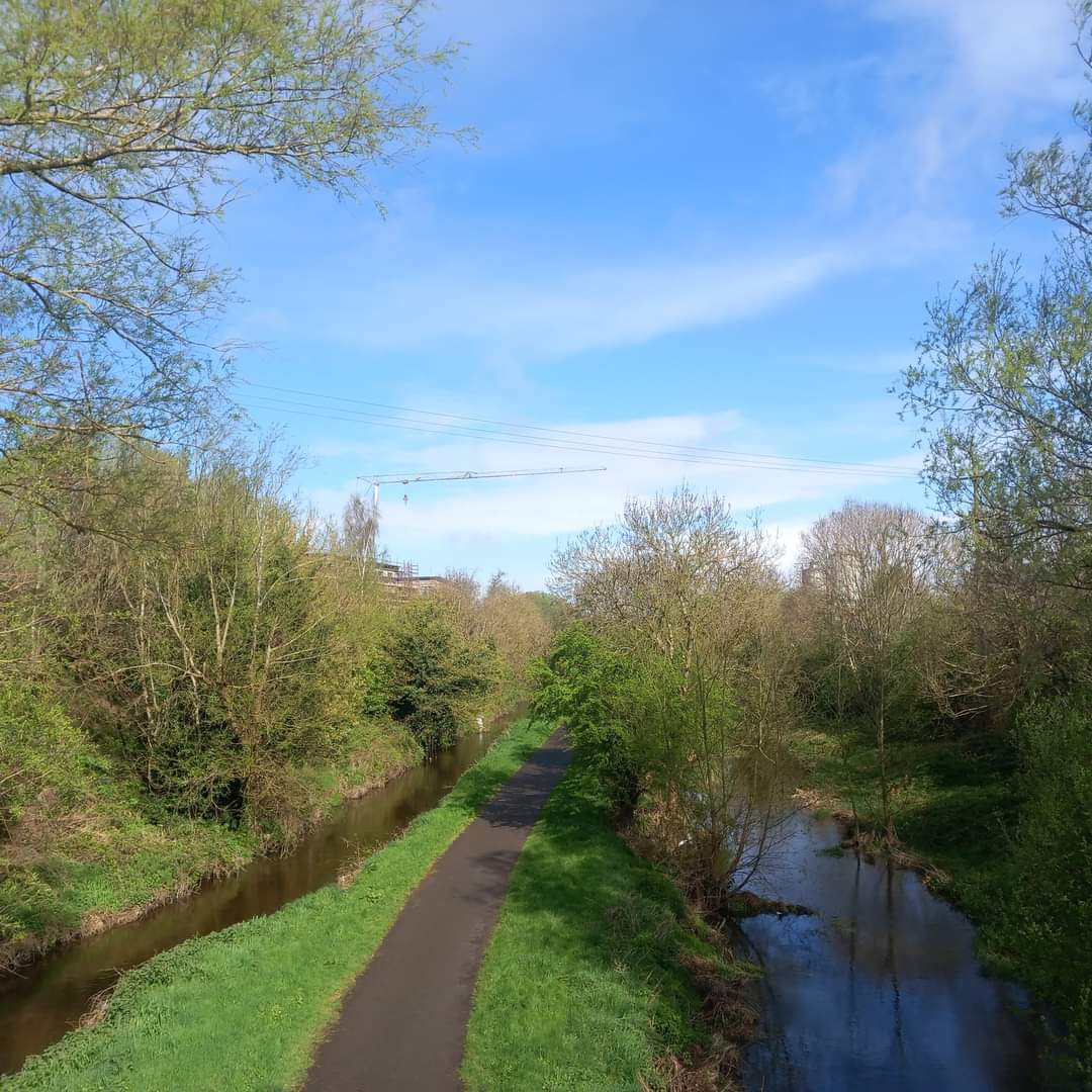A view of the Newry Canal and its Greenway going north from the Carnbane Way bridge over it in #NewryCity