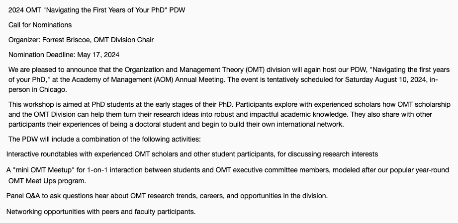 AOM_OMT's tweet photo. 👉🏾 Are you an early-stage #PhD #student interested in learning how #OMT scholarship can help you turn your ideas into academic knowledge?
Join our PDW "Navigating the first years of your PhD" on Aug 10 in Chicago 🗺️⛵️

Nominations by May 17
https://t.co/2taXw7N0X5 https://t.co/MGK6GWB8oo