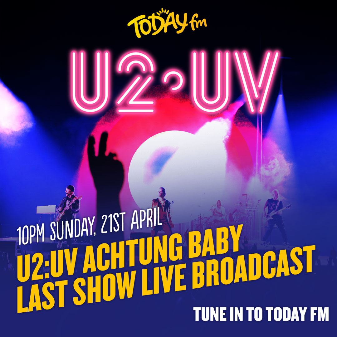 🔊 Listen LIVE to U2: UV Achtung Baby last ever show live from the Sphere 🔊 Tune in to Today FM on Sunday at 10pm 📻