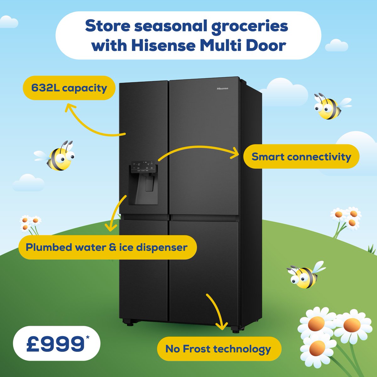 Store groceries in the RS818N4IFE multi-door fridge freezer from #Hisense. Featuring No Frost, a 632L capacity, and a plumbed water and ice dispenser, it's perfect for families. Shop locally, online > euronics.la/3PDnZVf #TheHomeofElectricals *Price correct at time of post