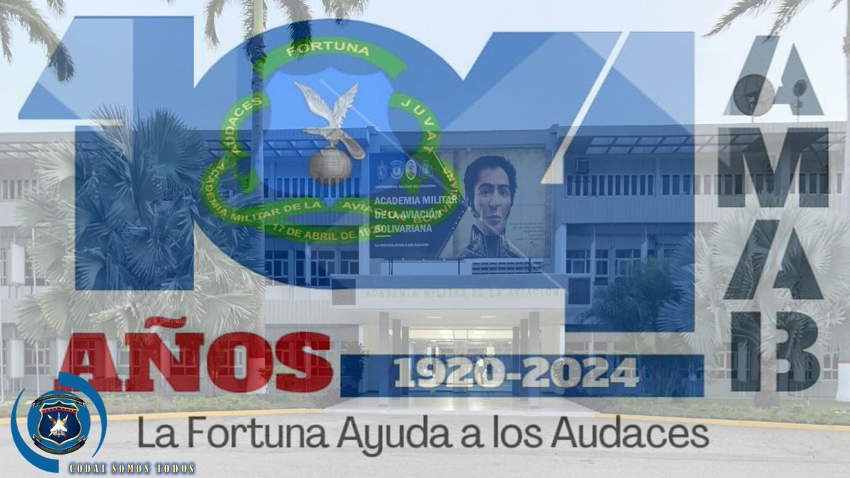 🔴Hoy #17Abr || <a href="/CODAI_FANB/">CODAI</a> celebra con júbilo el #Aniversario de la <a href="/amab_umbv/">AcademiaMilitarDeLaAviaciónMilitarBolivariana</a>, 104 años formando a la juventud militar de oro, Damas y Caballeros del Aire, para el resguardo, defensa y protección de nuestro Espacio Aéreo Soberano.
¡¡¡Felicidades!!!
