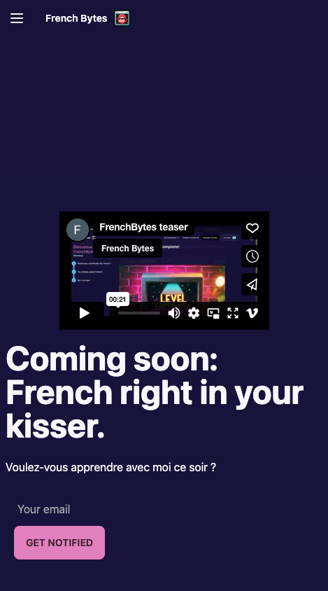 itserick's tweet photo. @buildinpublic Currently working on https://t.co/dAymyhfLLL to help you "debug your French".  Learning French can be super boring. We're trying to change that - @frenchbytes_com https://t.co/PKmHZOepNJ