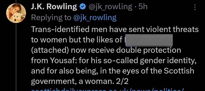 .@jk_rowling, this isn't exactly rocket science: 1. When a girl or woman faces abuse for being perceived as female, it's misogyny 2. When they are targeted for being perceived as transgender, it's transmisogyny 3. Both misogyny and transmisogyny are degrading and hateful