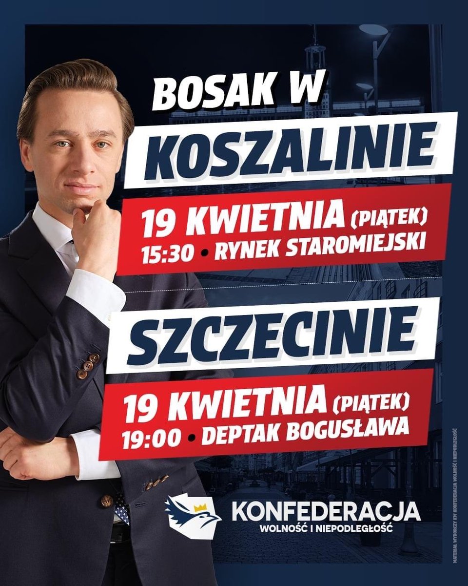 Zaczynamy kampanię wyborczą do Parlamentu Europejskiego. Już w ten piątek będę w Koszalinie i Szczecinie. Do zobaczenia! #ChcemyŻyćNormalnie 🇵🇱