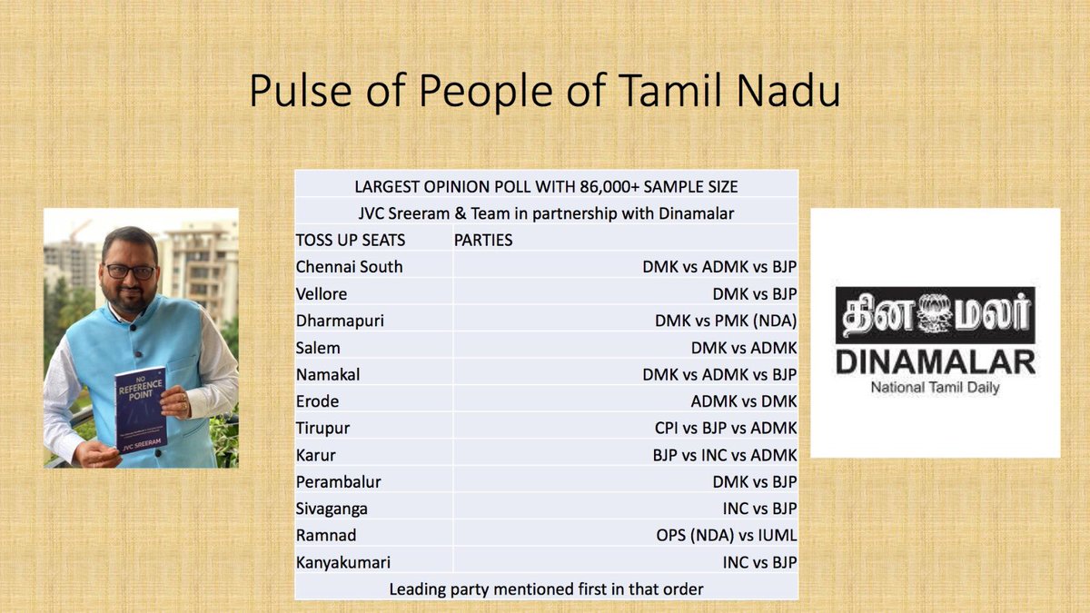 Pulse of People Tamilnadu @dinamalarweb 

All details. Published in the Dinamalar newspaper on April 15th, 16th & 17th. 

Video Analysis of each seat & vote share in Dinamalar YouTube Channel.