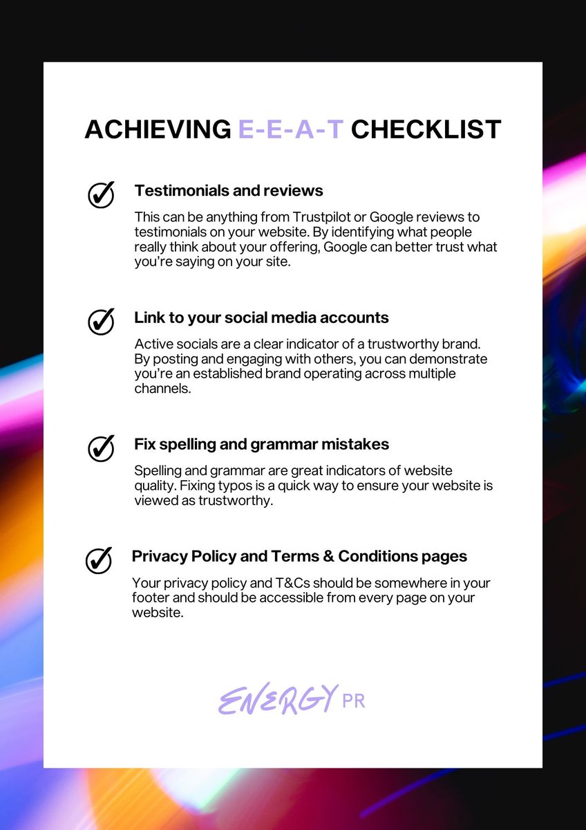 Does your website have the ‘IT’ factor? And by ‘IT’ factor, we mean E-E-A-T factor ⭐ Introducing the Energy E-E-A-T checklist. Save this post to easily access our checklist and see if your website is ranking-ready! #SEO #GoogleEEAT #contentmarketing #digitalPR #marketing